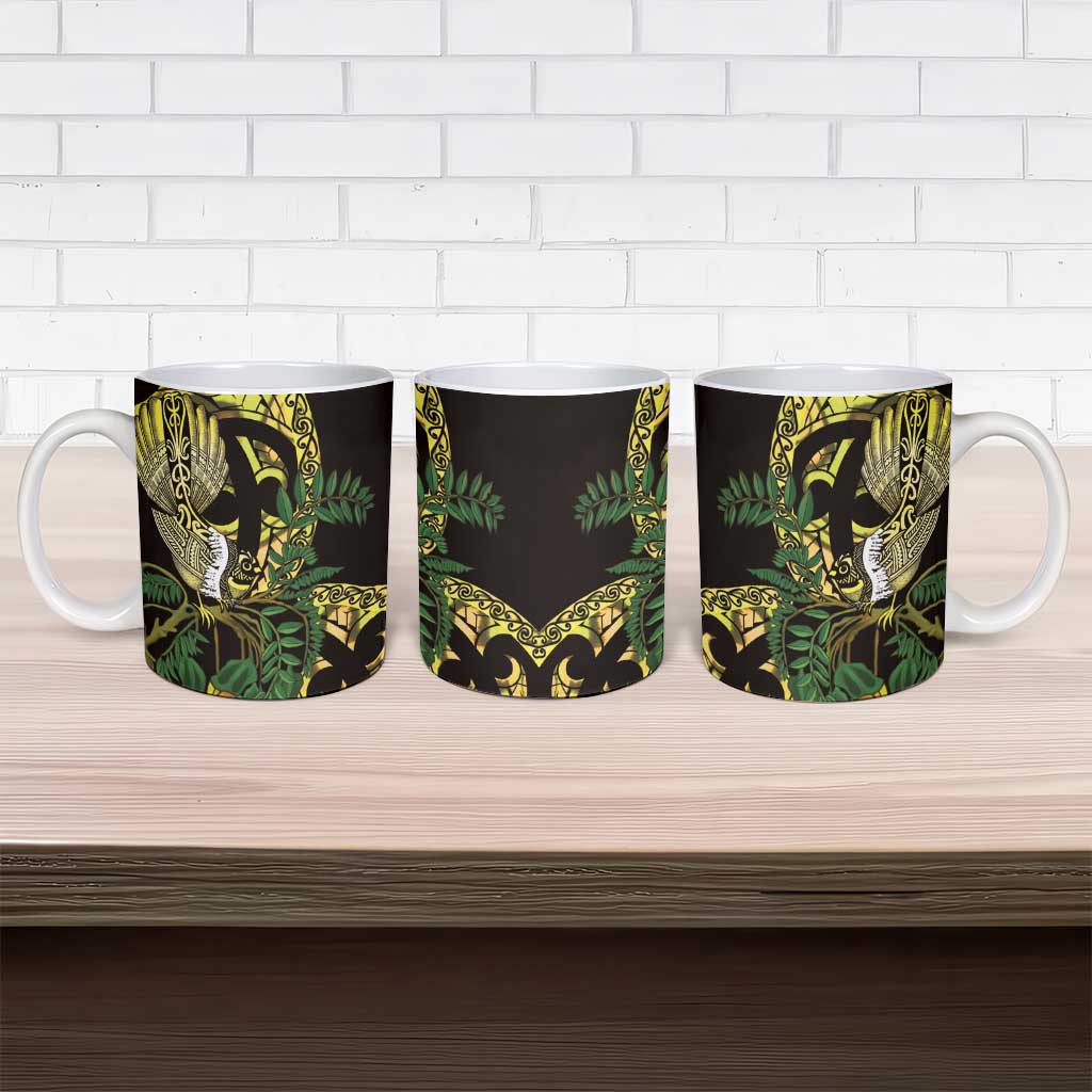 Yellow New Zealand Kowhai And Piwakawaka Ceramic Mug Maori Ngaru Paua Shell LT14 - Polynesian Pride