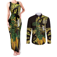 Yellow New Zealand Kowhai And Piwakawaka Couples Matching Tank Maxi Dress and Long Sleeve Button Shirt Maori Ngaru Paua Shell LT14 Yellow - Polynesian Pride