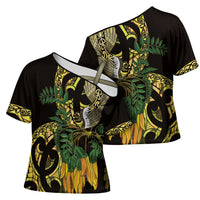Yellow New Zealand Kowhai And Piwakawaka Cross Shoulder Shirt Maori Ngaru Paua Shell LT14 - Polynesian Pride