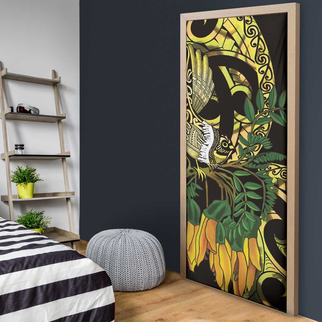Yellow New Zealand Kowhai And Piwakawaka Door Cover Maori Ngaru Paua Shell LT14 - Polynesian Pride