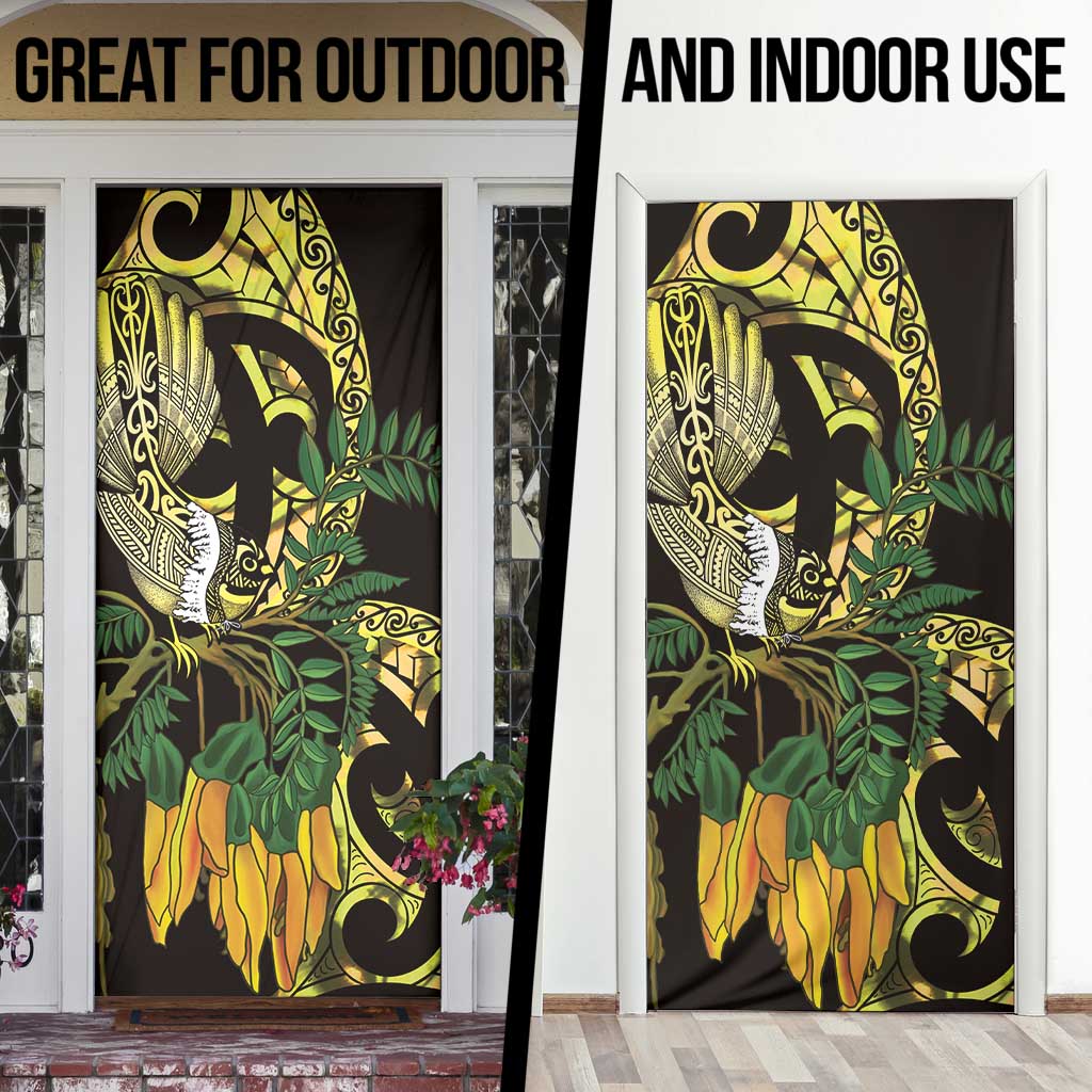 Yellow New Zealand Kowhai And Piwakawaka Door Cover Maori Ngaru Paua Shell LT14 - Polynesian Pride
