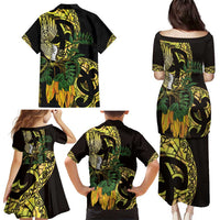 Yellow New Zealand Kowhai And Piwakawaka Family Matching Puletasi and Hawaiian Shirt Maori Ngaru Paua Shell LT14 - Polynesian Pride