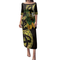 Yellow New Zealand Kowhai And Piwakawaka Family Matching Puletasi and Hawaiian Shirt Maori Ngaru Paua Shell LT14 Mom's Dress Yellow - Polynesian Pride