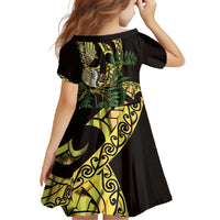 Yellow New Zealand Kowhai And Piwakawaka Family Matching Summer Maxi Dress and Hawaiian Shirt Maori Ngaru Paua Shell LT14 - Polynesian Pride