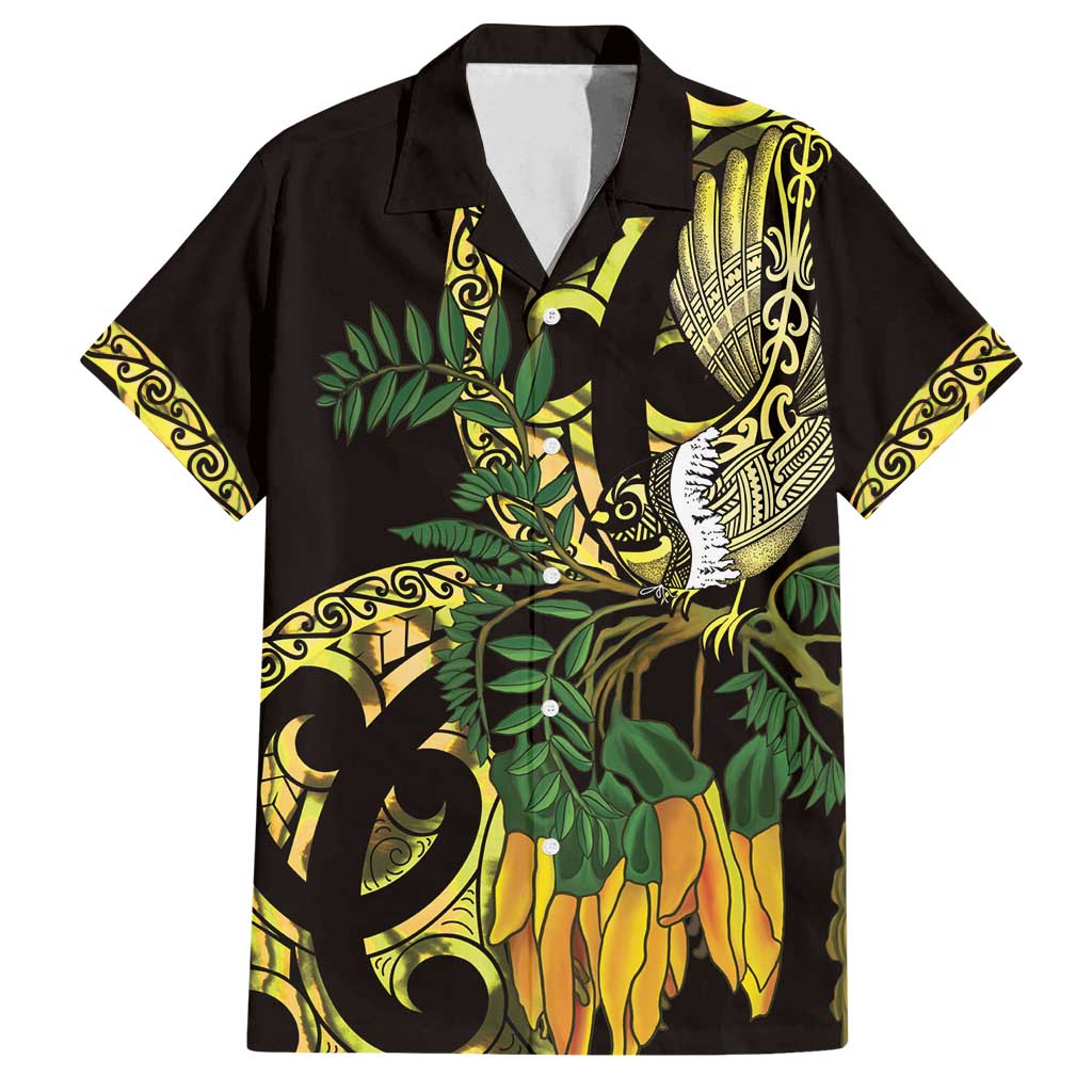 Yellow New Zealand Kowhai And Piwakawaka Family Matching Summer Maxi Dress and Hawaiian Shirt Maori Ngaru Paua Shell LT14 Dad's Shirt - Short Sleeve Yellow - Polynesian Pride