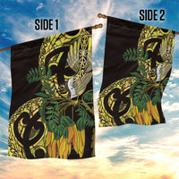 Yellow New Zealand Kowhai And Piwakawaka Garden Flag Maori Ngaru Paua Shell LT14 - Polynesian Pride
