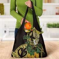 Yellow New Zealand Kowhai And Piwakawaka Grocery Bag Maori Ngaru Paua Shell LT14 - Polynesian Pride