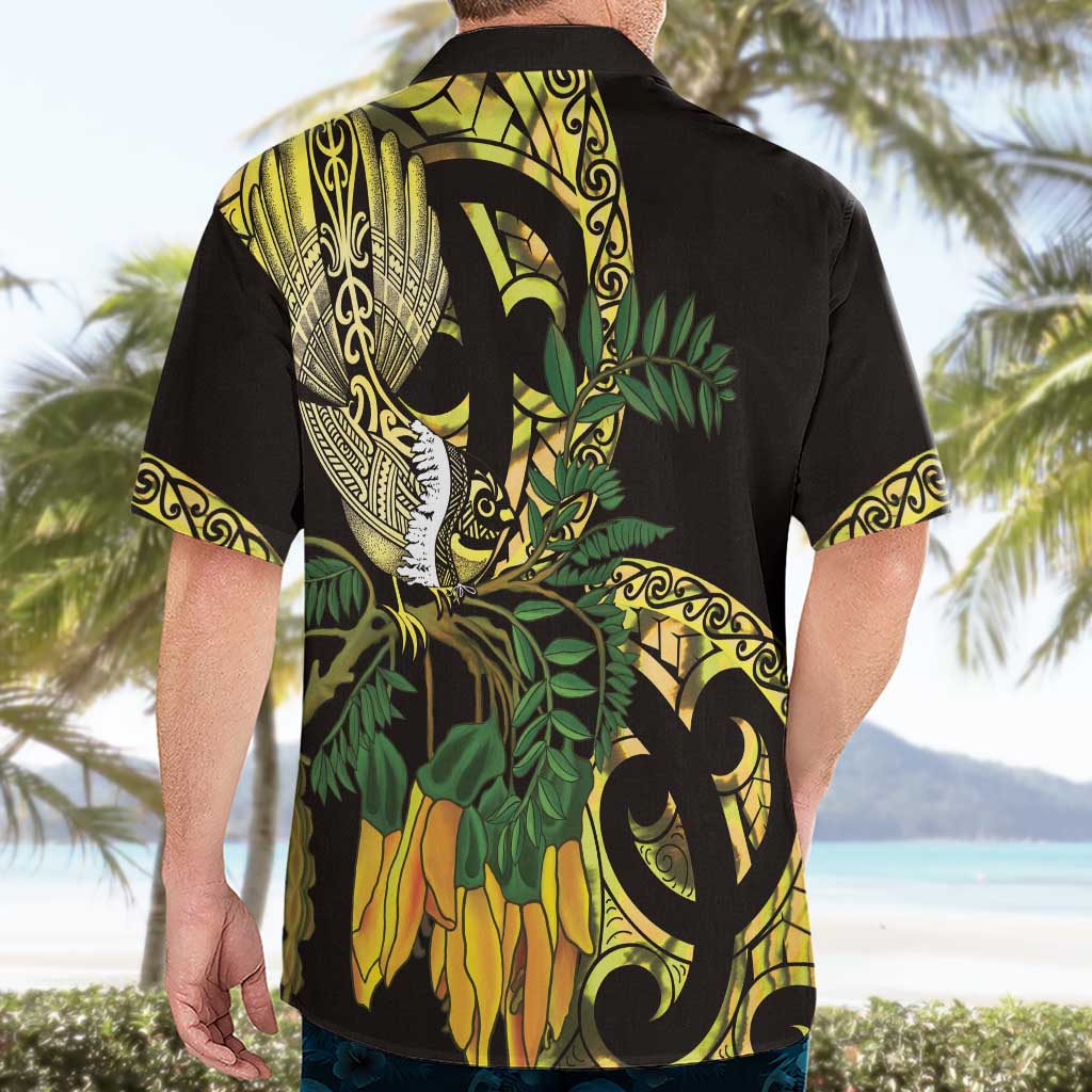 Yellow New Zealand Kowhai And Piwakawaka Hawaiian Shirt Maori Ngaru Paua Shell LT14 - Polynesian Pride
