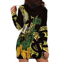 Yellow New Zealand Kowhai And Piwakawaka Hoodie Dress Maori Ngaru Paua Shell LT14 - Polynesian Pride