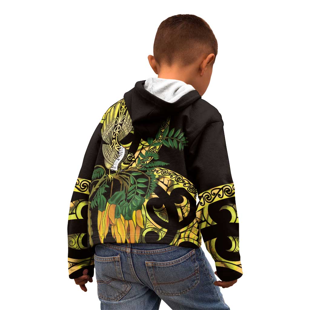Yellow New Zealand Kowhai And Piwakawaka Kid Hoodie Maori Ngaru Paua Shell LT14 - Polynesian Pride