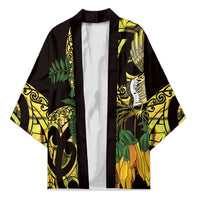 Yellow New Zealand Kowhai And Piwakawaka Kimono Maori Ngaru Paua Shell LT14 Unisex Yellow - Polynesian Pride