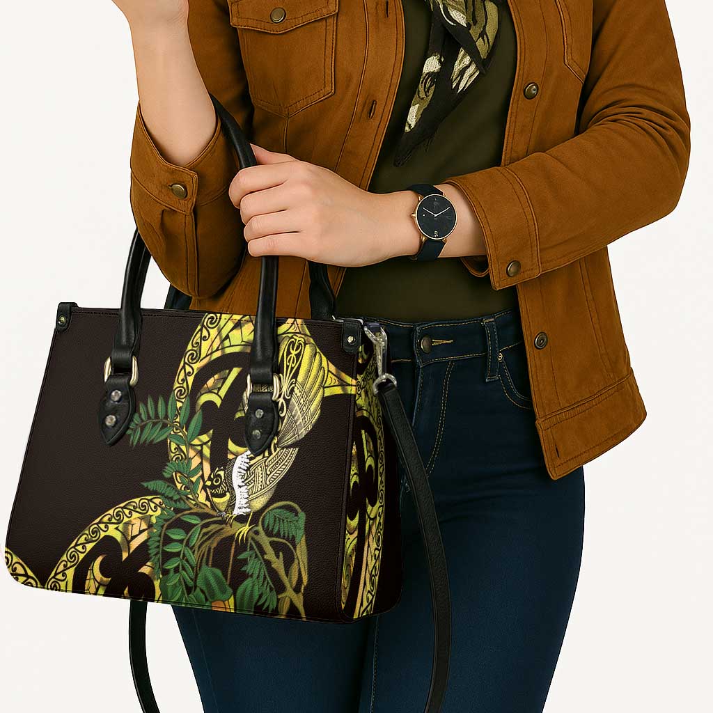 Yellow New Zealand Kowhai And Piwakawaka Leather Bag Maori Ngaru Paua Shell LT14 - Polynesian Pride