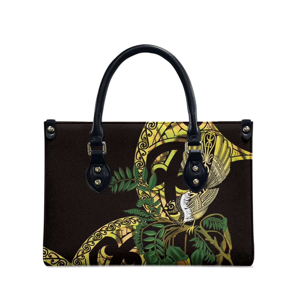 Yellow New Zealand Kowhai And Piwakawaka Leather Bag Maori Ngaru Paua Shell LT14 - Polynesian Pride