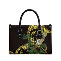 Yellow New Zealand Kowhai And Piwakawaka Leather Bag Maori Ngaru Paua Shell LT14 - Polynesian Pride