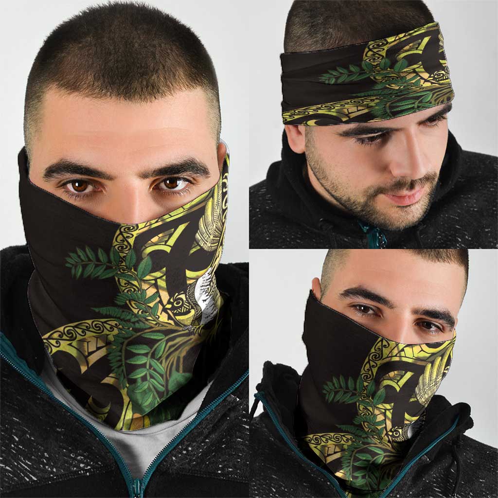 Yellow New Zealand Kowhai And Piwakawaka Neck Gaiter Maori Ngaru Paua Shell LT14 - Polynesian Pride