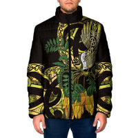 Yellow New Zealand Kowhai And Piwakawaka Padded Jacket Maori Ngaru Paua Shell LT14 Men Yellow - Polynesian Pride