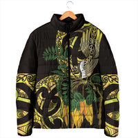 Yellow New Zealand Kowhai And Piwakawaka Padded Jacket Maori Ngaru Paua Shell LT14 - Polynesian Pride