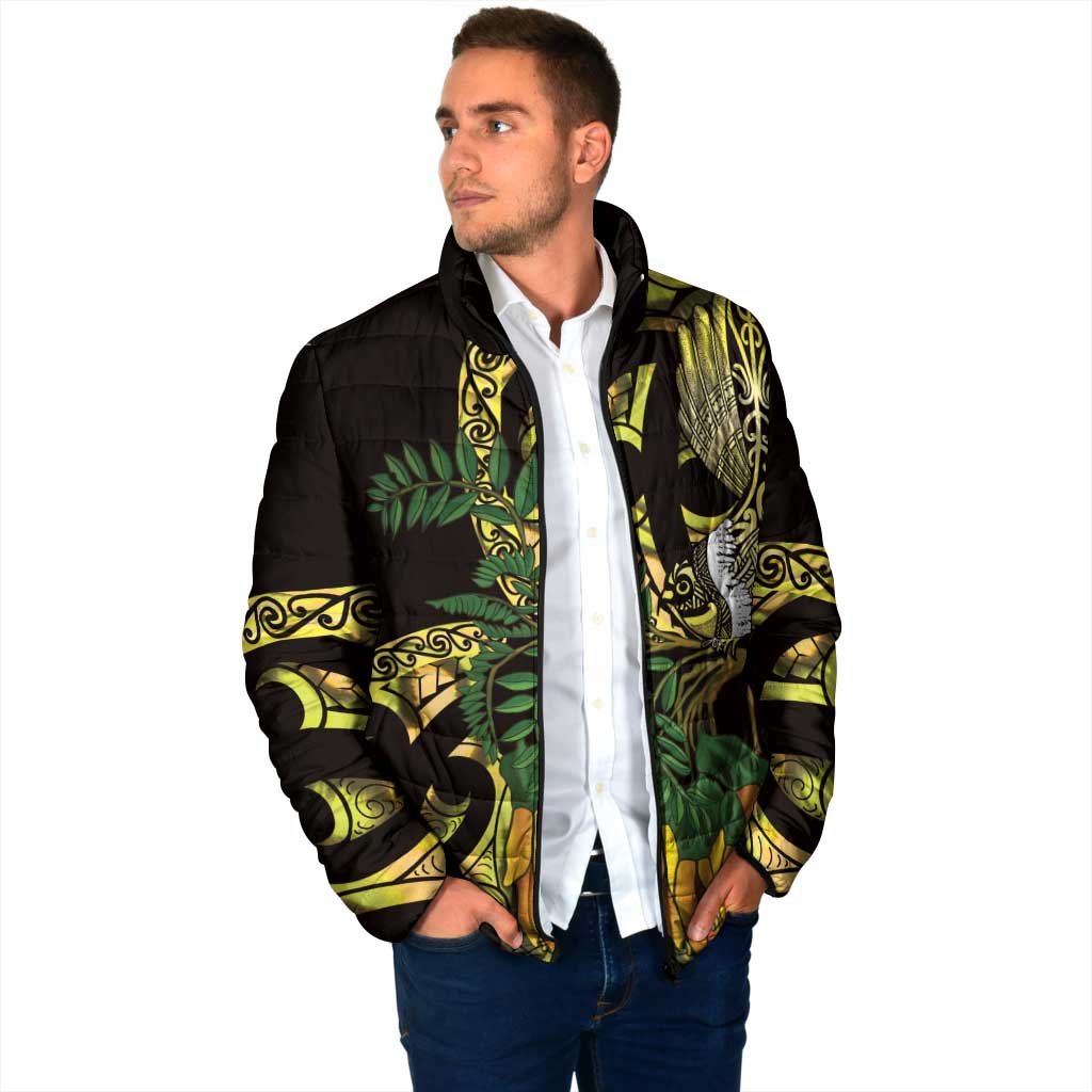Yellow New Zealand Kowhai And Piwakawaka Padded Jacket Maori Ngaru Paua Shell LT14 - Polynesian Pride