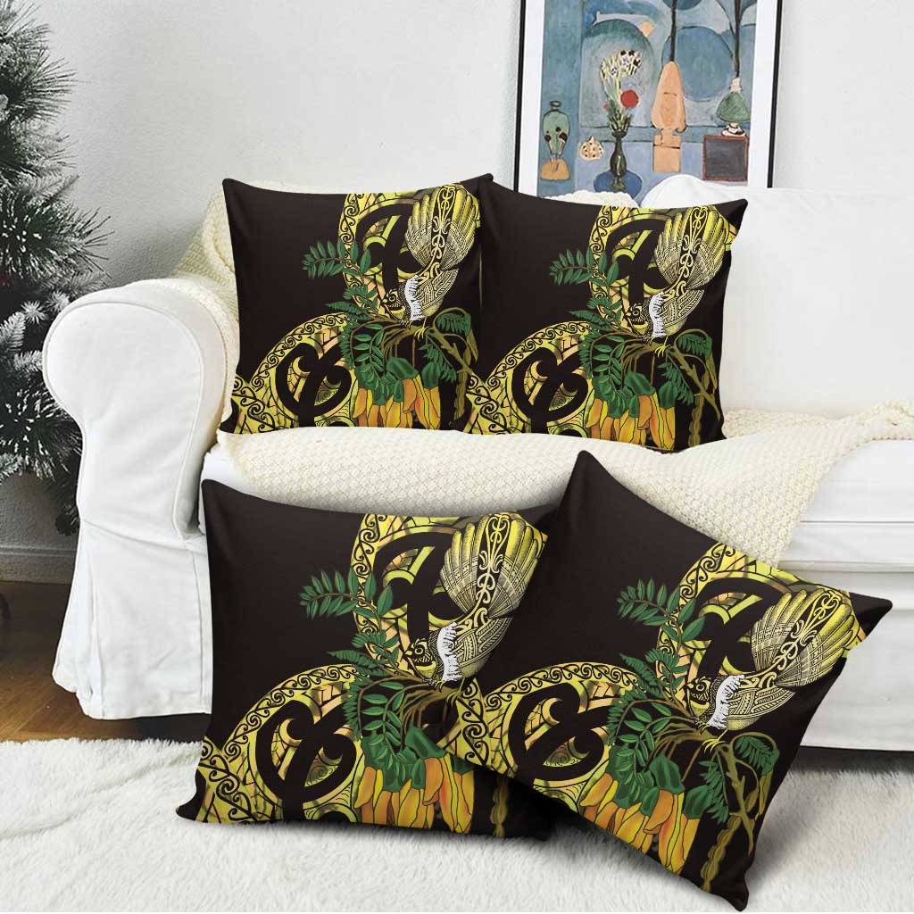 Yellow New Zealand Kowhai And Piwakawaka Pillow Cover Maori Ngaru Paua Shell LT14 - Polynesian Pride
