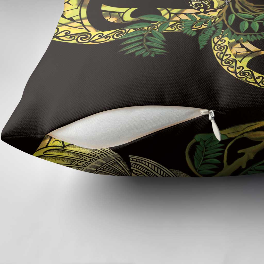 Yellow New Zealand Kowhai And Piwakawaka Pillow Cover Maori Ngaru Paua Shell LT14 - Polynesian Pride