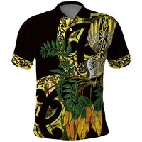 Yellow New Zealand Kowhai And Piwakawaka Polo Shirt Maori Ngaru Paua Shell LT14 Yellow - Polynesian Pride