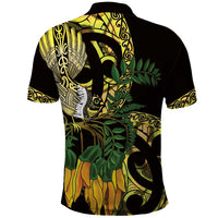 Yellow New Zealand Kowhai And Piwakawaka Polo Shirt Maori Ngaru Paua Shell LT14 - Polynesian Pride