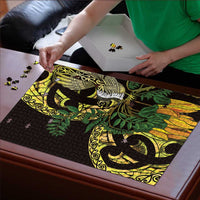 Yellow New Zealand Kowhai And Piwakawaka Puzzle Maori Ngaru Paua Shell LT14 - Polynesian Pride