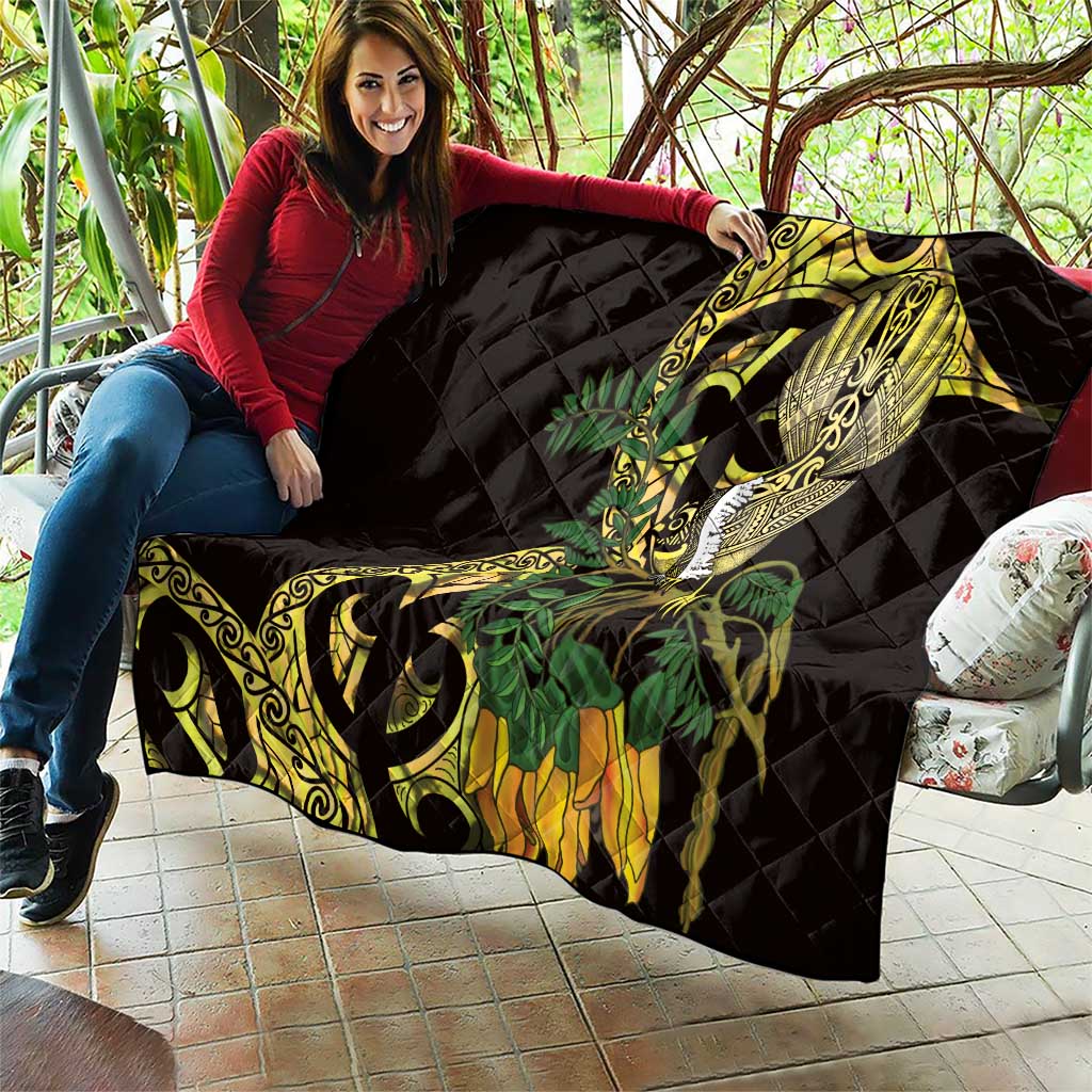 Yellow New Zealand Kowhai And Piwakawaka Quilt Maori Ngaru Paua Shell LT14 - Polynesian Pride