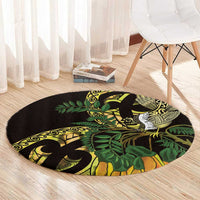 Yellow New Zealand Kowhai And Piwakawaka Round Carpet Maori Ngaru Paua Shell LT14 - Polynesian Pride