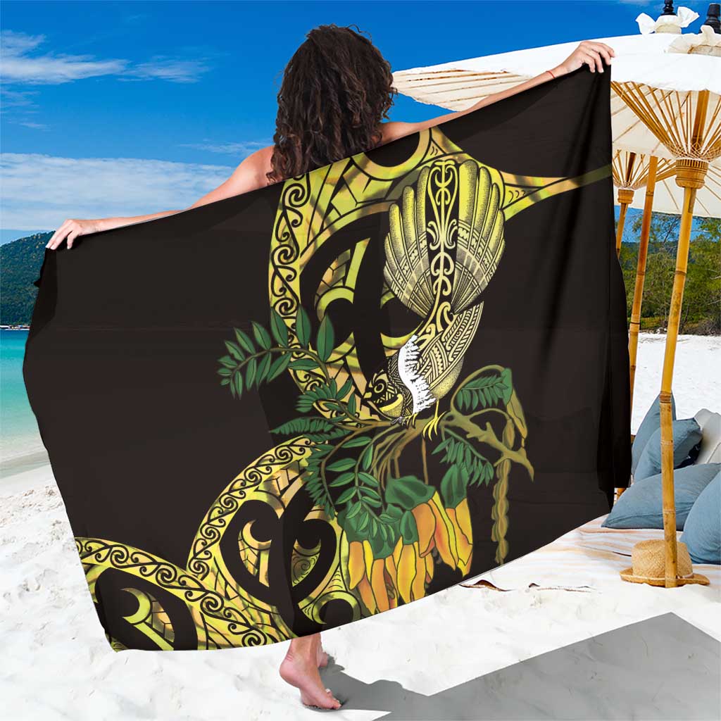 Yellow New Zealand Kowhai And Piwakawaka Sarong Maori Ngaru Paua Shell LT14 One Size 44 x 66 inches Yellow - Polynesian Pride