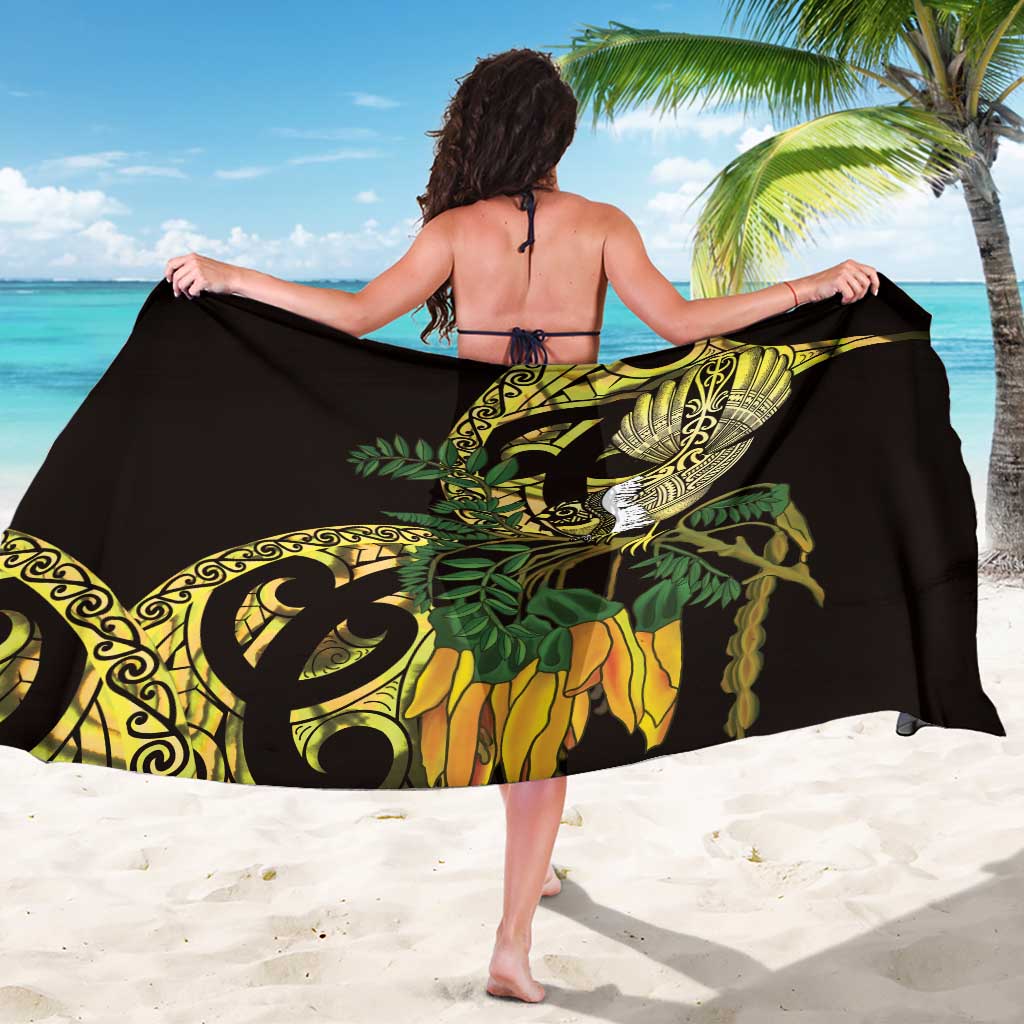 Yellow New Zealand Kowhai And Piwakawaka Sarong Maori Ngaru Paua Shell LT14 - Polynesian Pride