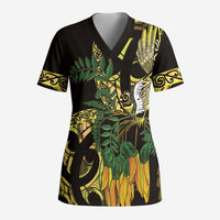 Yellow New Zealand Kowhai And Piwakawaka Scrub Top Maori Ngaru Paua Shell LT14 Adult Yellow - Polynesian Pride