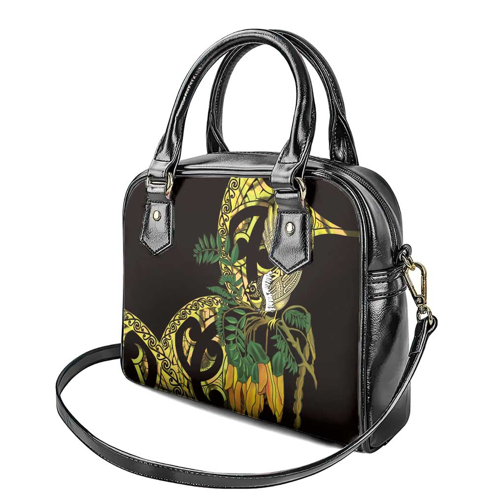 Yellow New Zealand Kowhai And Piwakawaka Shoulder Handbag Maori Ngaru Paua Shell LT14 - Polynesian Pride