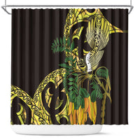 Yellow New Zealand Kowhai And Piwakawaka Shower Curtain Maori Ngaru Paua Shell LT14 Yellow - Polynesian Pride