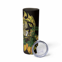 Yellow New Zealand Kowhai And Piwakawaka Skinny Tumbler Maori Ngaru Paua Shell LT14 - Polynesian Pride