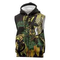 Yellow New Zealand Kowhai And Piwakawaka Sleeveless Zip Hoodie Maori Ngaru Paua Shell LT14 Yellow - Polynesian Pride