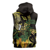 Yellow New Zealand Kowhai And Piwakawaka Sleeveless Zip Hoodie Maori Ngaru Paua Shell LT14 - Polynesian Pride