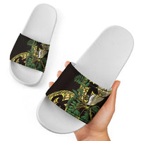 Yellow New Zealand Kowhai And Piwakawaka Slide Sandals Maori Ngaru Paua Shell LT14 - Polynesian Pride