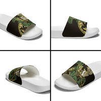Yellow New Zealand Kowhai And Piwakawaka Slide Sandals Maori Ngaru Paua Shell LT14 - Polynesian Pride