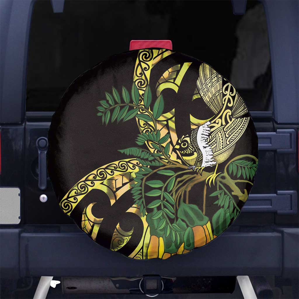 Yellow New Zealand Kowhai And Piwakawaka Spare Tire Cover Maori Ngaru Paua Shell LT14 No hole Yellow - Polynesian Pride