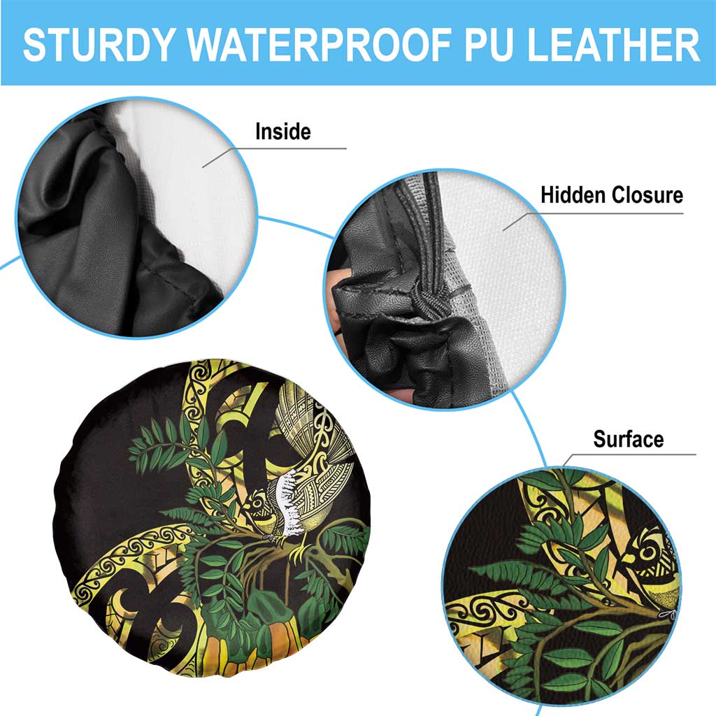 Yellow New Zealand Kowhai And Piwakawaka Spare Tire Cover Maori Ngaru Paua Shell LT14 - Polynesian Pride