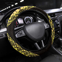 Yellow New Zealand Kowhai And Piwakawaka Steering Wheel Cover Maori Ngaru Paua Shell LT14 Universal Fit Yellow - Polynesian Pride