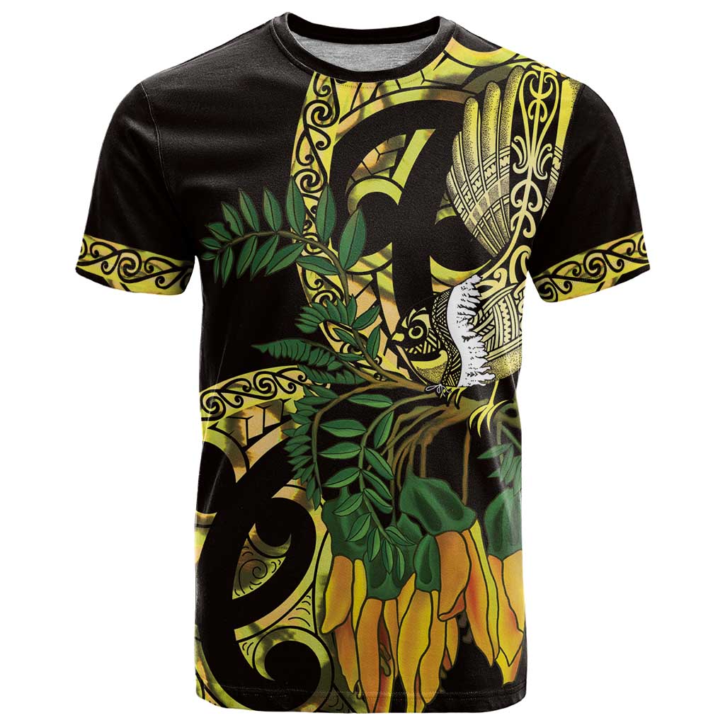 Yellow New Zealand Kowhai And Piwakawaka T Shirt Maori Ngaru Paua Shell LT14 Yellow - Polynesian Pride
