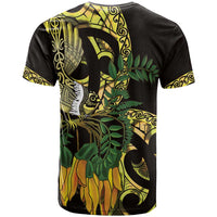 Yellow New Zealand Kowhai And Piwakawaka T Shirt Maori Ngaru Paua Shell LT14 - Polynesian Pride