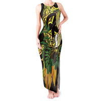 Yellow New Zealand Kowhai And Piwakawaka Tank Maxi Dress Maori Ngaru Paua Shell LT14 Women Yellow - Polynesian Pride