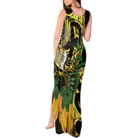 Yellow New Zealand Kowhai And Piwakawaka Tank Maxi Dress Maori Ngaru Paua Shell LT14 - Polynesian Pride