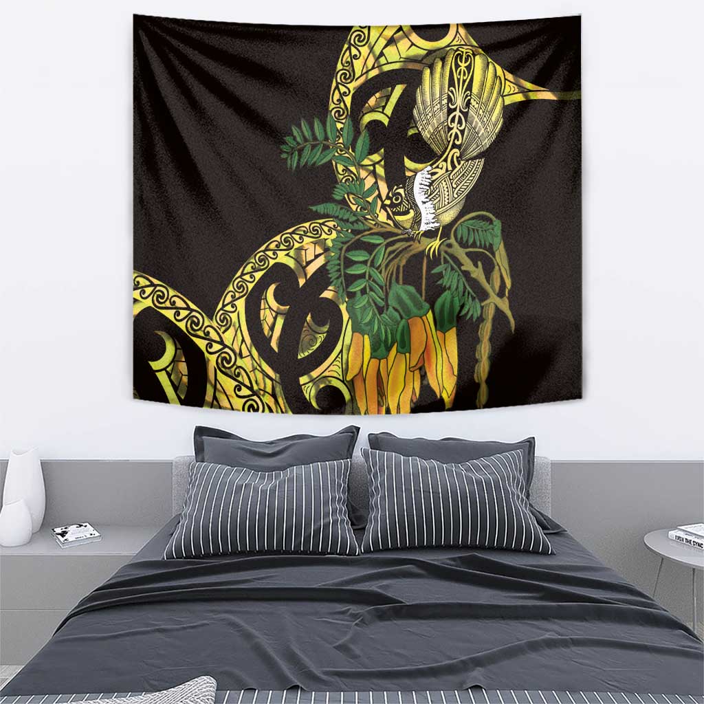 Yellow New Zealand Kowhai And Piwakawaka Tapestry Maori Ngaru Paua Shell LT14 - Polynesian Pride
