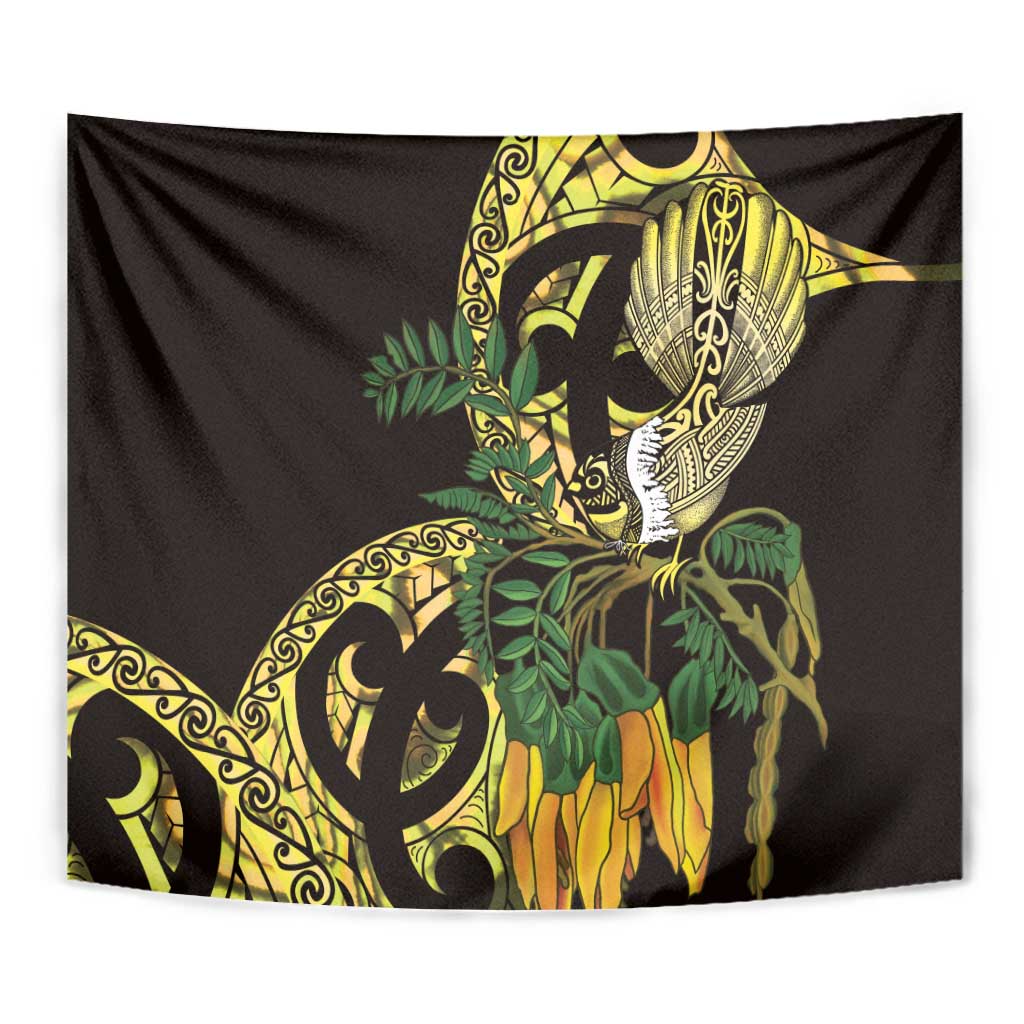 Yellow New Zealand Kowhai And Piwakawaka Tapestry Maori Ngaru Paua Shell LT14 - Polynesian Pride