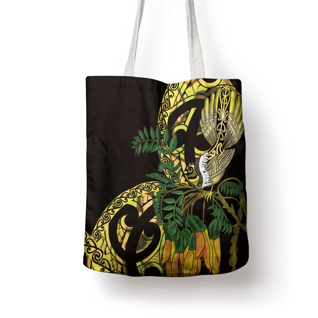 Yellow New Zealand Kowhai And Piwakawaka Tote Bag Maori Ngaru Paua Shell LT14 - Polynesian Pride