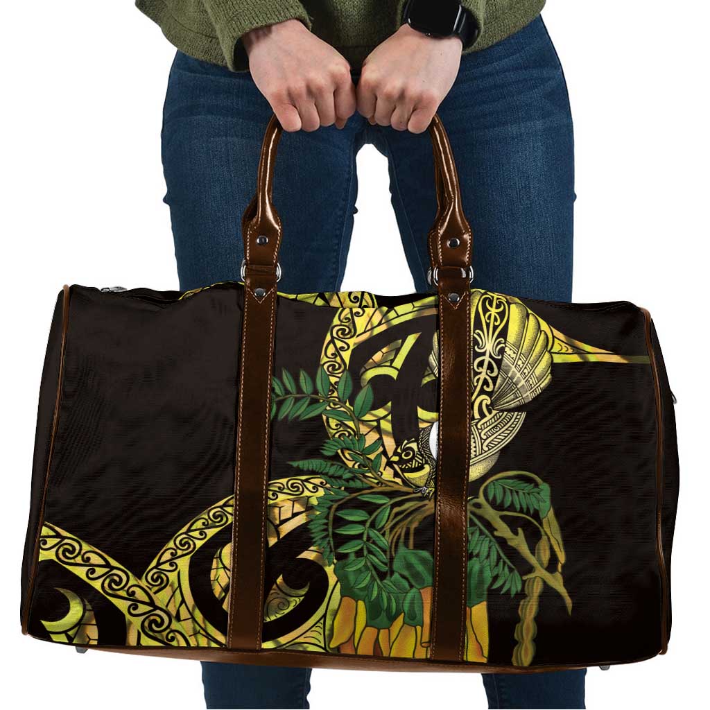 Yellow New Zealand Kowhai And Piwakawaka Travel Bag Maori Ngaru Paua Shell LT14 Yellow - Polynesian Pride